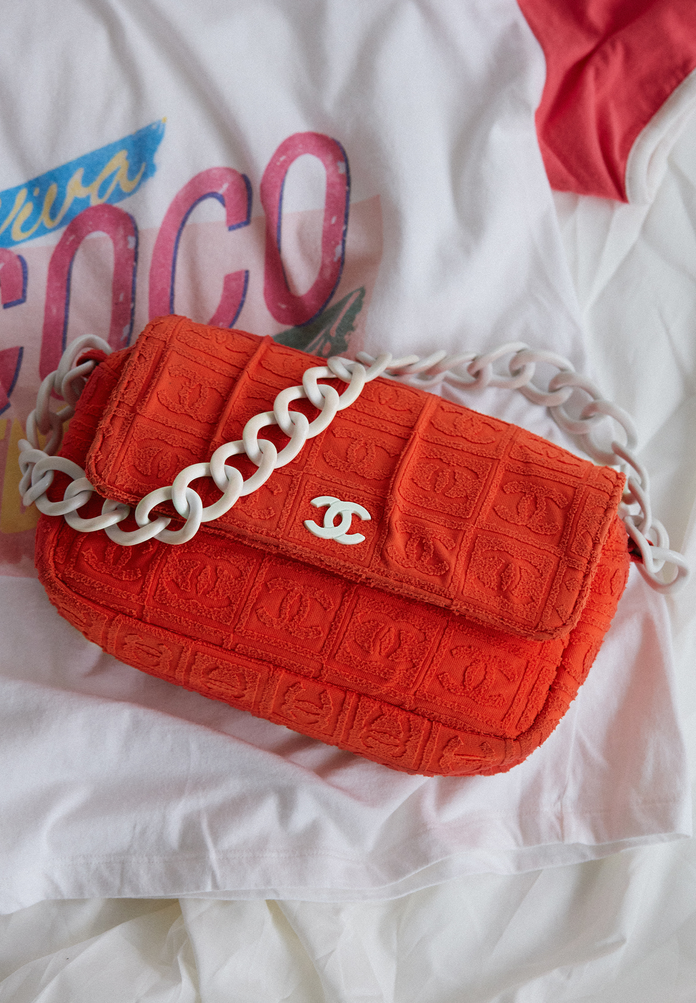 Chanel Orange Terry Cloth Sport Line Flap Bag