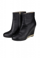 Chanel Black Lambskin Leather Wedge Ankle Boots