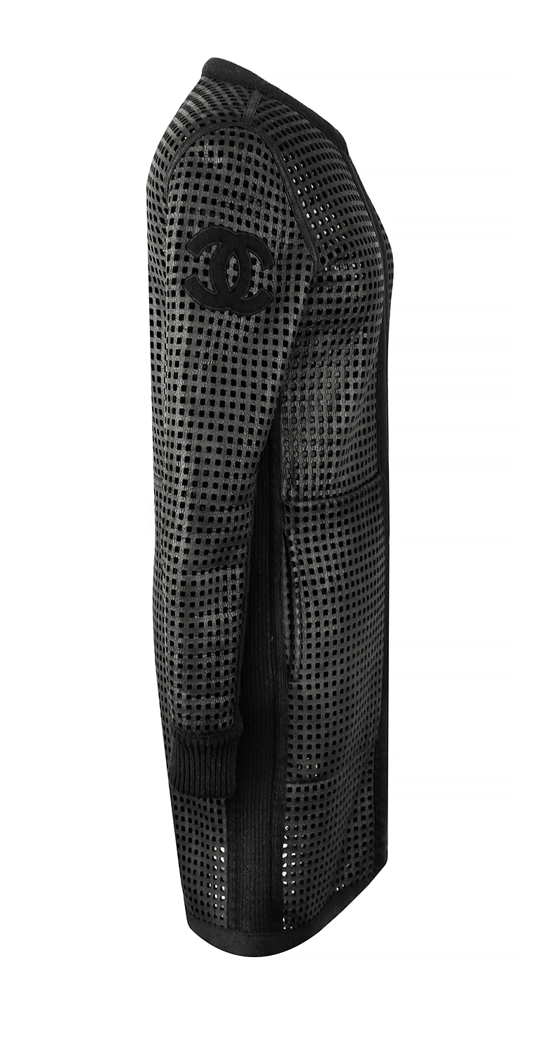 Chanel Black Perforated Sheepskin Coat