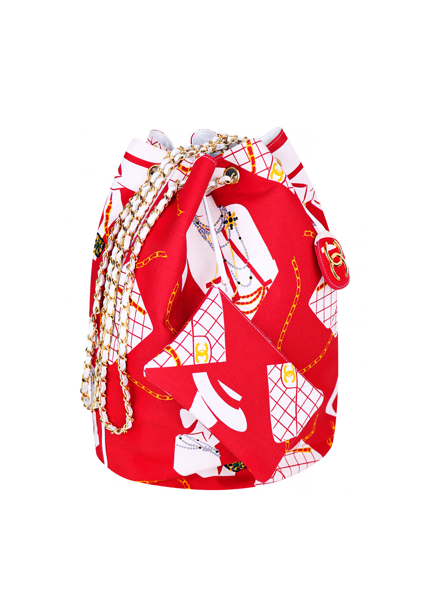 Chanel Mademoiselle Print Canvas Bucket Bag