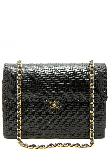 Chanel Black Straw Chain Handbag