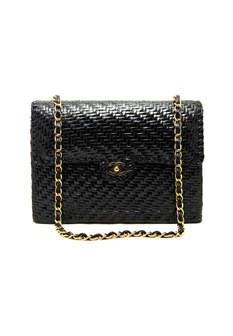 Chanel Black Straw Chain Handbag