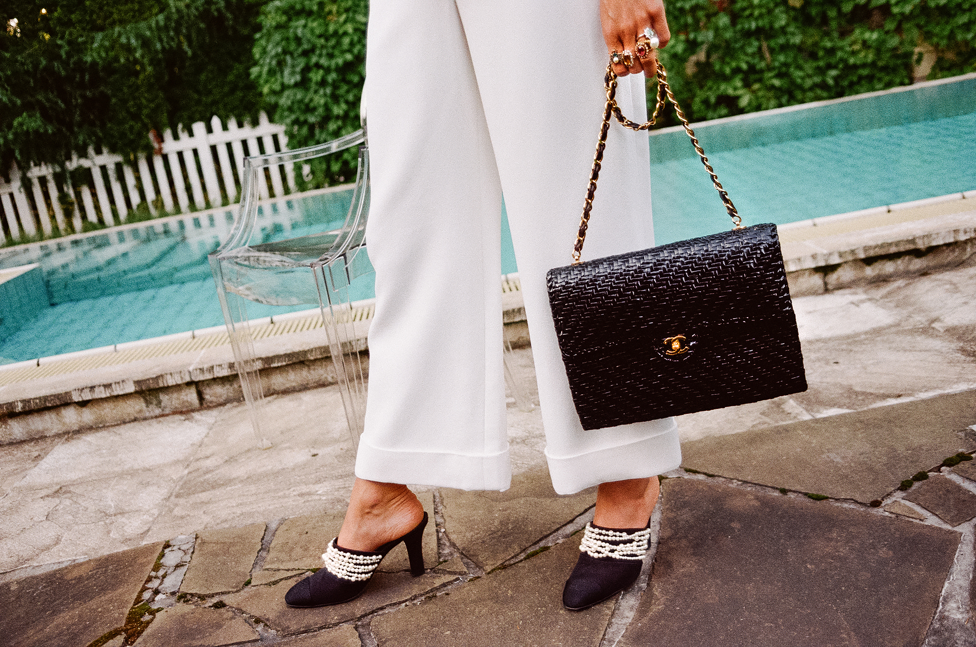 Chanel Black Straw Chain Handbag