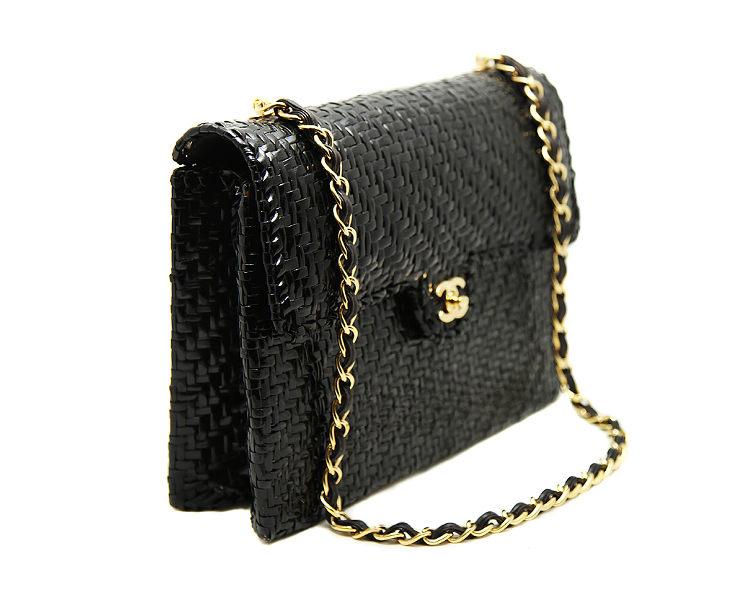 Chanel Black Straw Chain Handbag