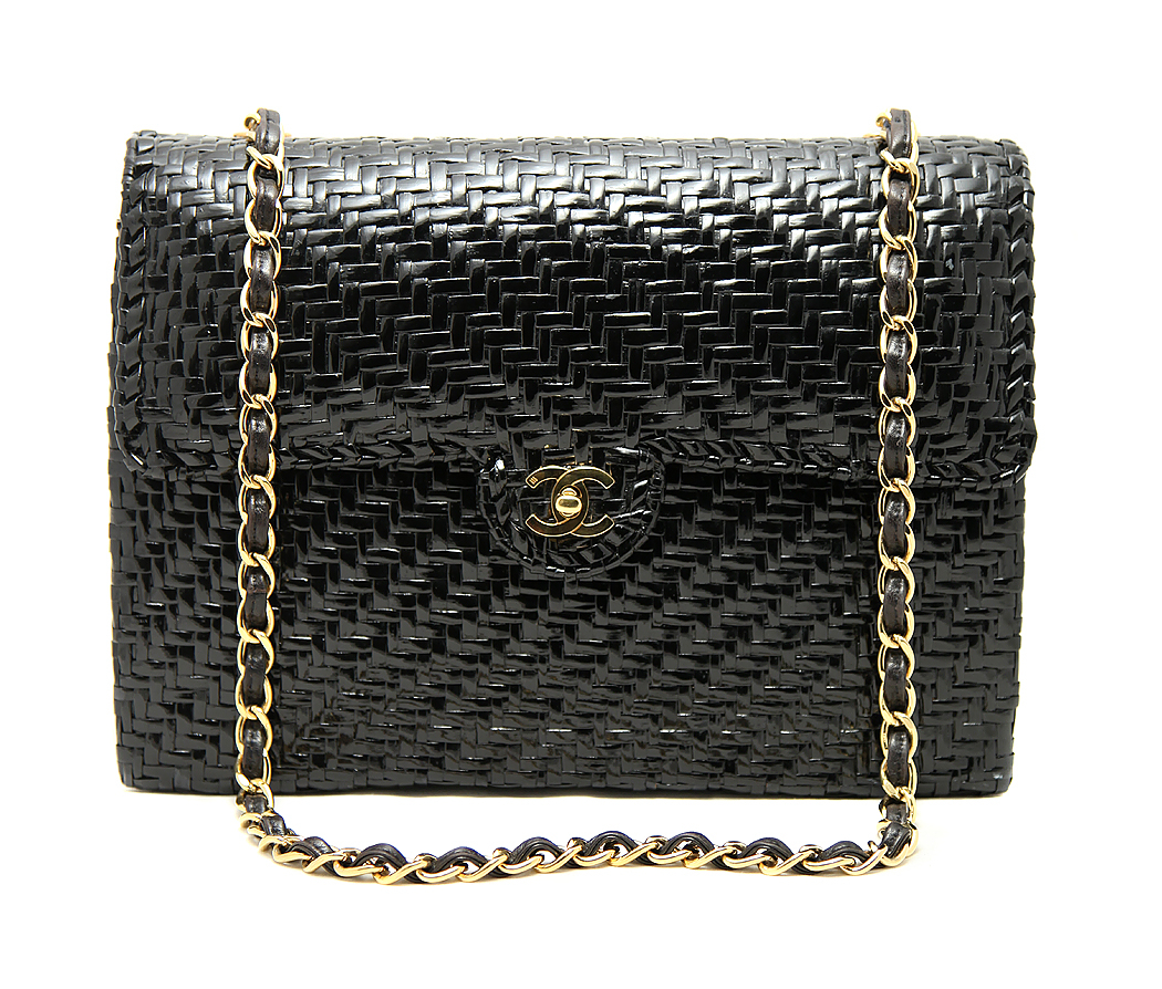 Chanel Black Straw Chain Handbag