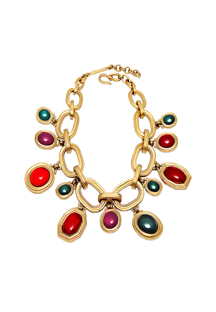 Yves Saint Laurent Necklace With Red And Green Cabochons