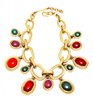 Yves Saint Laurent Necklace With Red And Green Cabochons