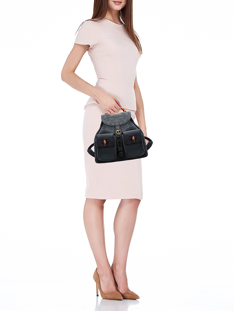 Gucci Bamboo Black Suede Backpack