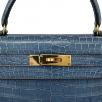 Hermès Kelly 32 Crocodile Blue Jean Bag