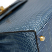 Hermès Kelly 32 Crocodile Blue Jean Bag