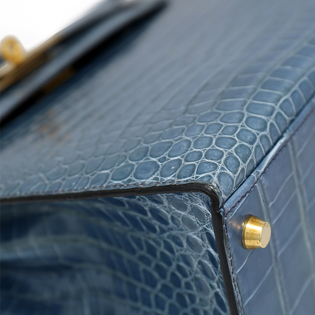 Hermès Kelly 32 Crocodile Blue Jean Bag