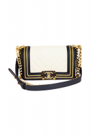 Chanel White And Navy Blue Small Boy Bag