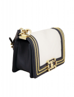 Chanel White And Navy Blue Small Boy Bag