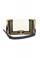 Chanel White And Navy Blue Small Boy Bag