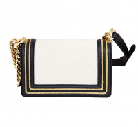 Chanel White And Navy Blue Small Boy Bag