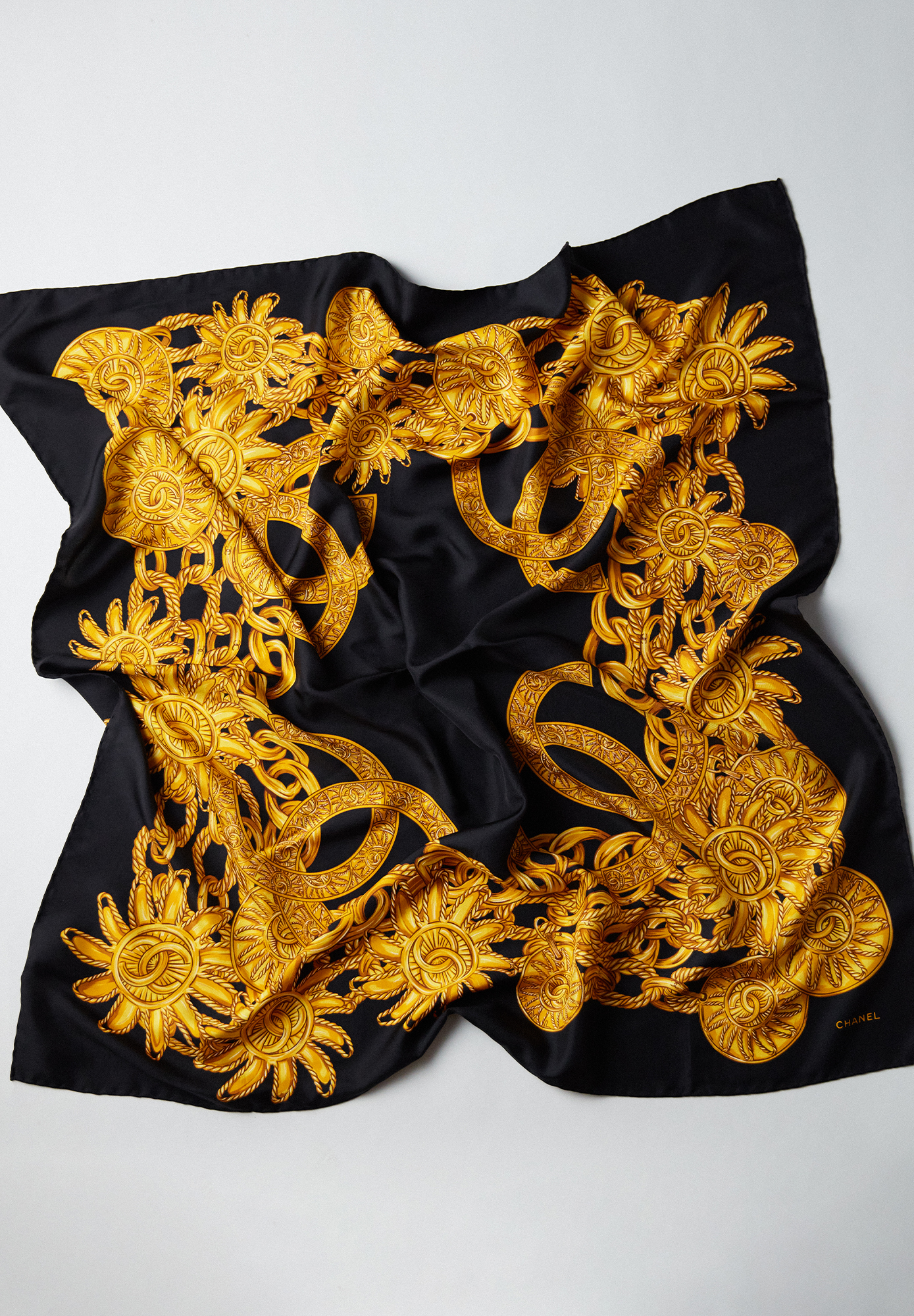 Vintage Chanel Black Print Scarf