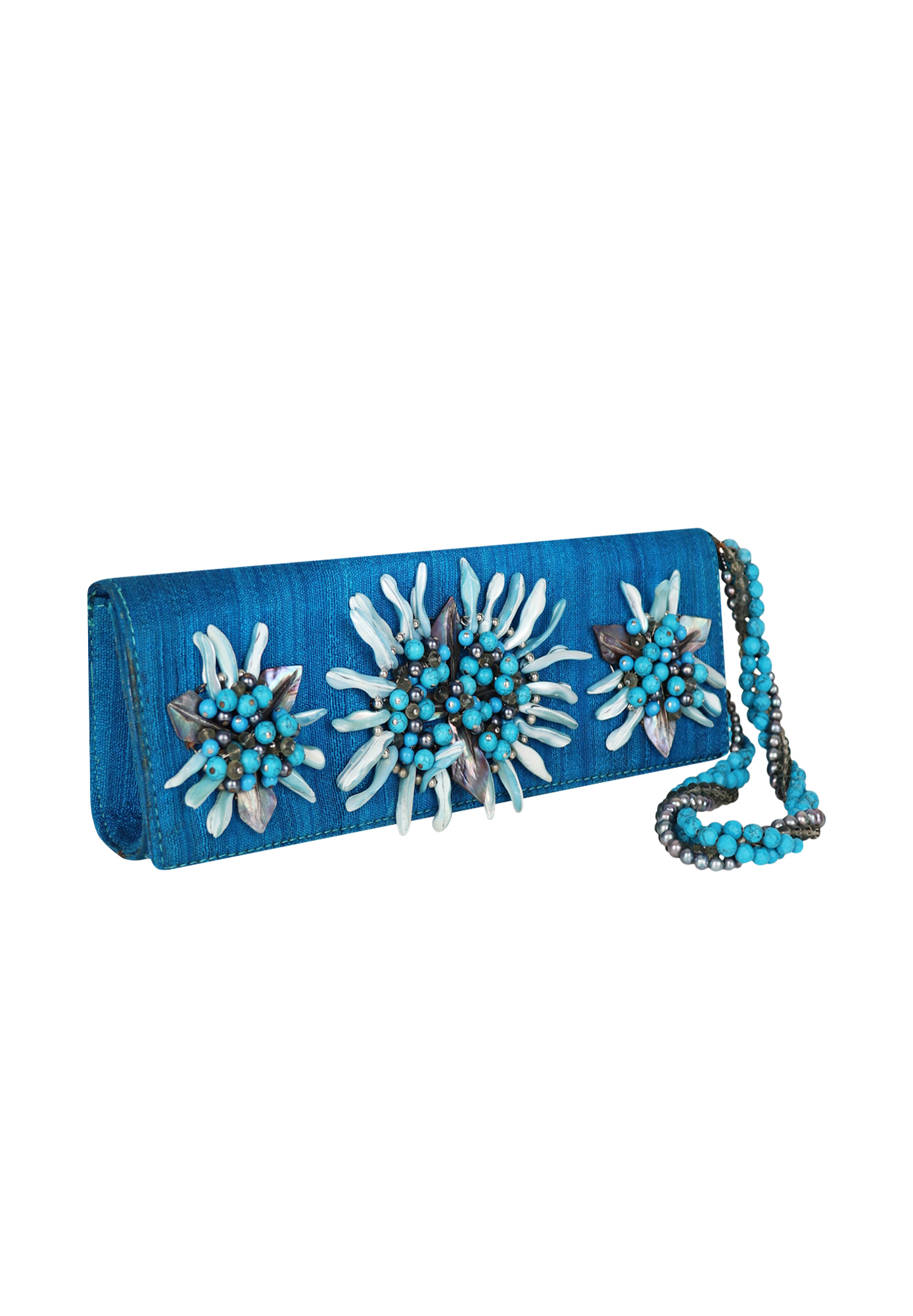 Blumarine Light Blue Clutch With Flowers