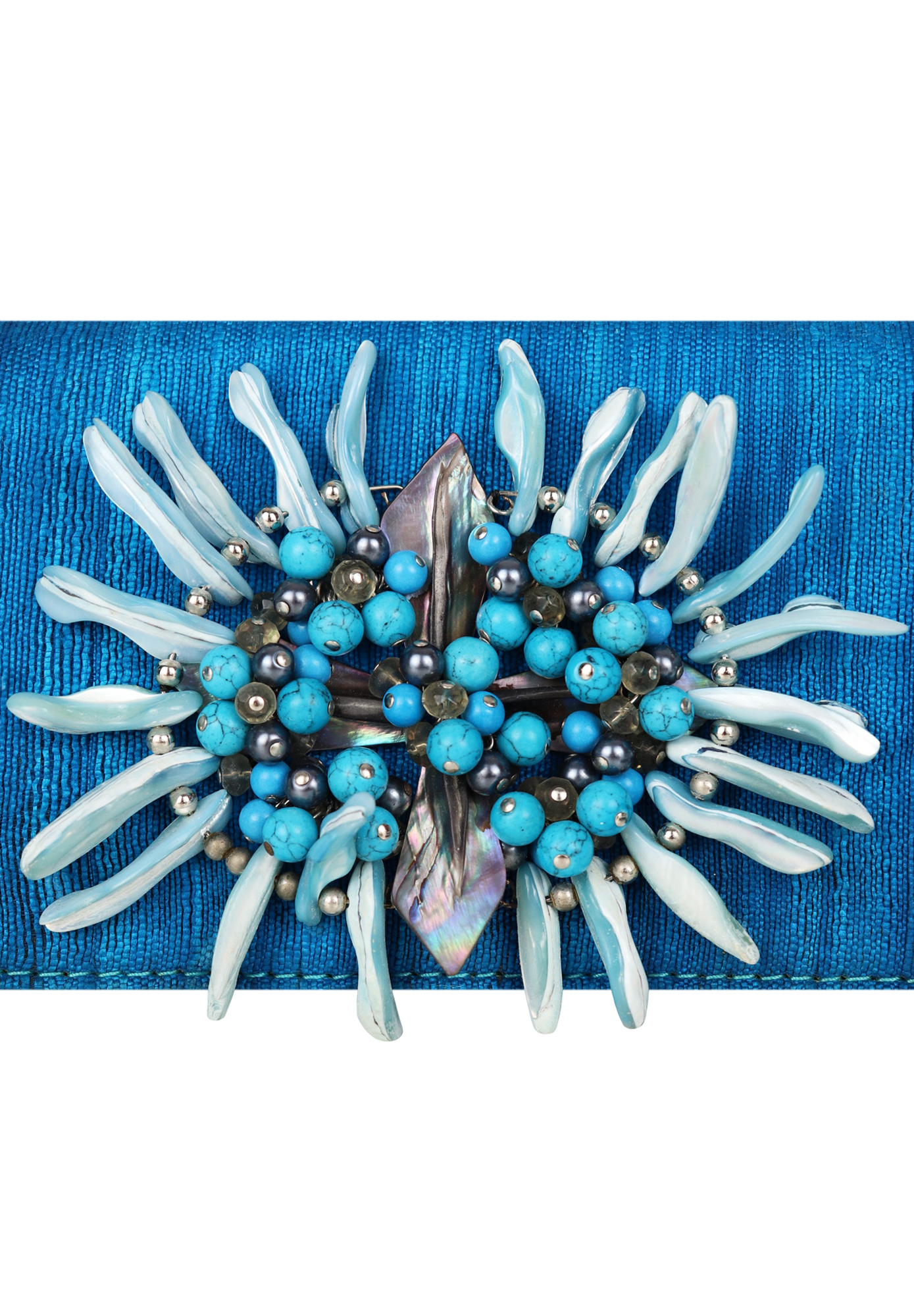 Blumarine Light Blue Clutch With Flowers