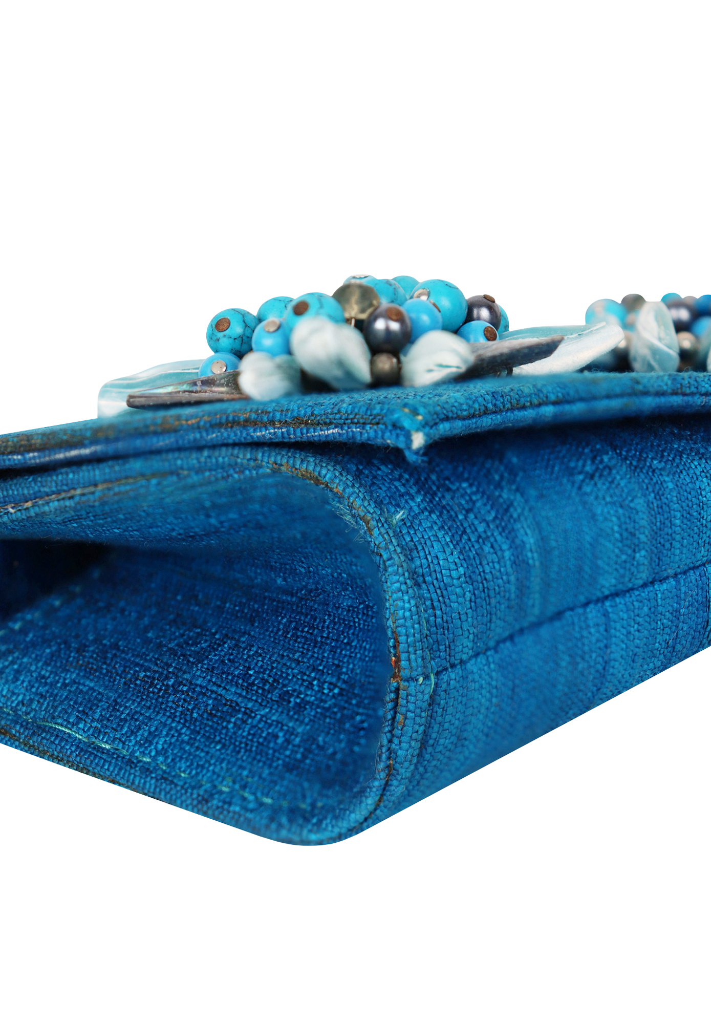 Blumarine Light Blue Clutch With Flowers