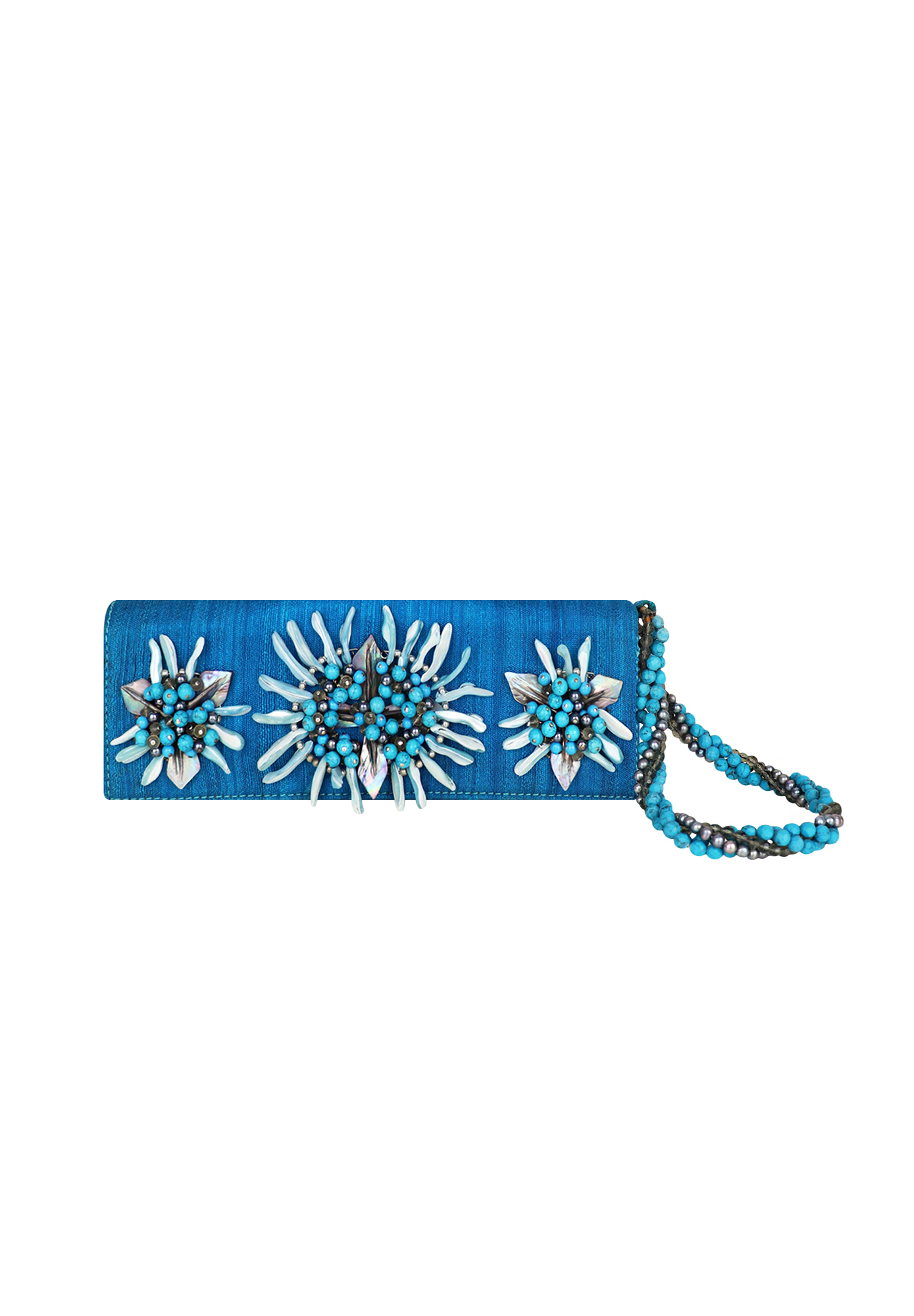 Blumarine Light Blue Clutch With Flowers