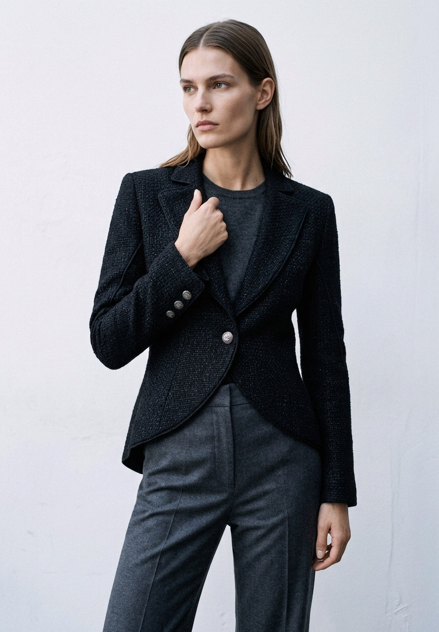 Chanel Black Tweed Fitted Jacket