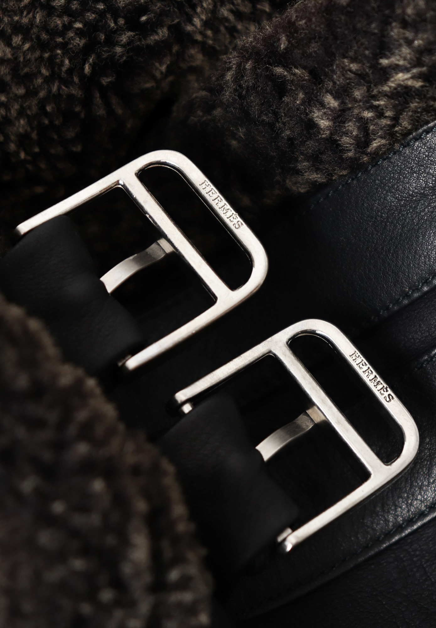Hermès Black Sheepskin Coat