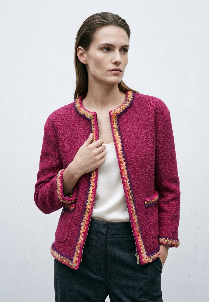Chanel Pink Tweed Jacket with Trim