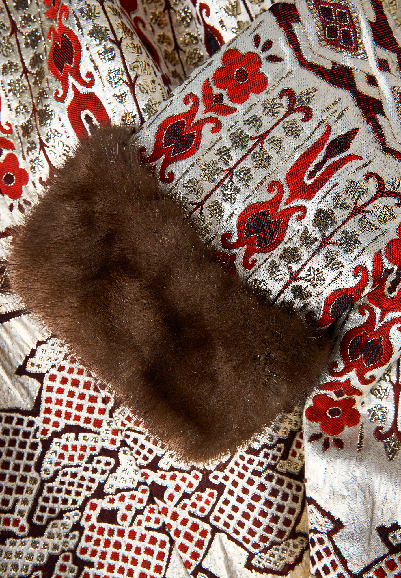 Oscar de la Renta Brocade Dress With Fur Trim