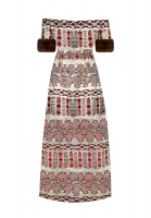 Oscar de la Renta Brocade Dress With Fur Trim