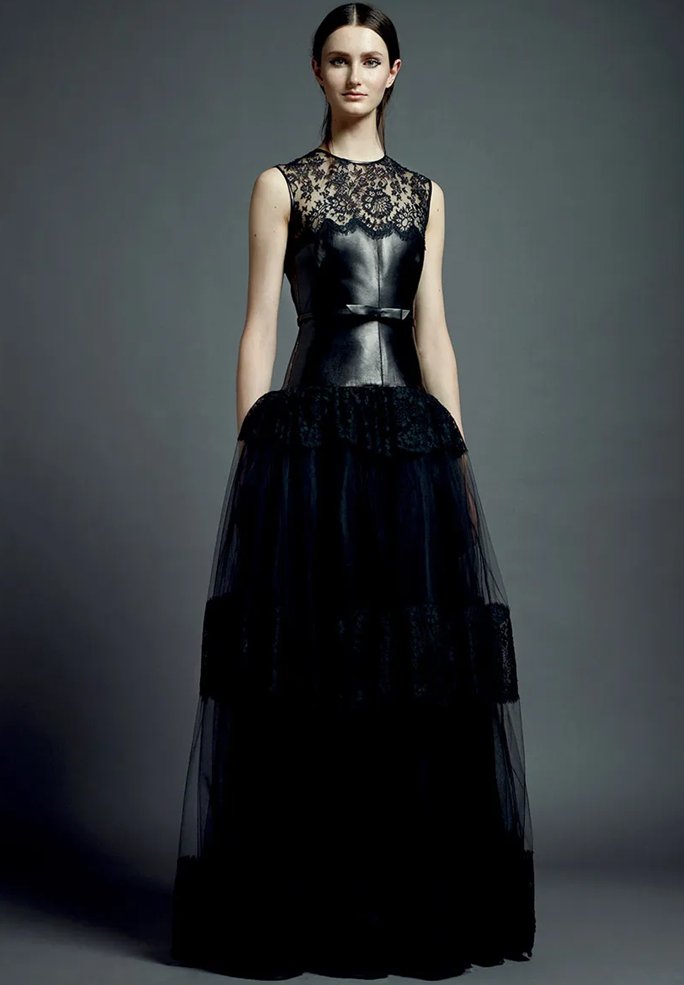 Valentino Evening Dress With Lace And Leather