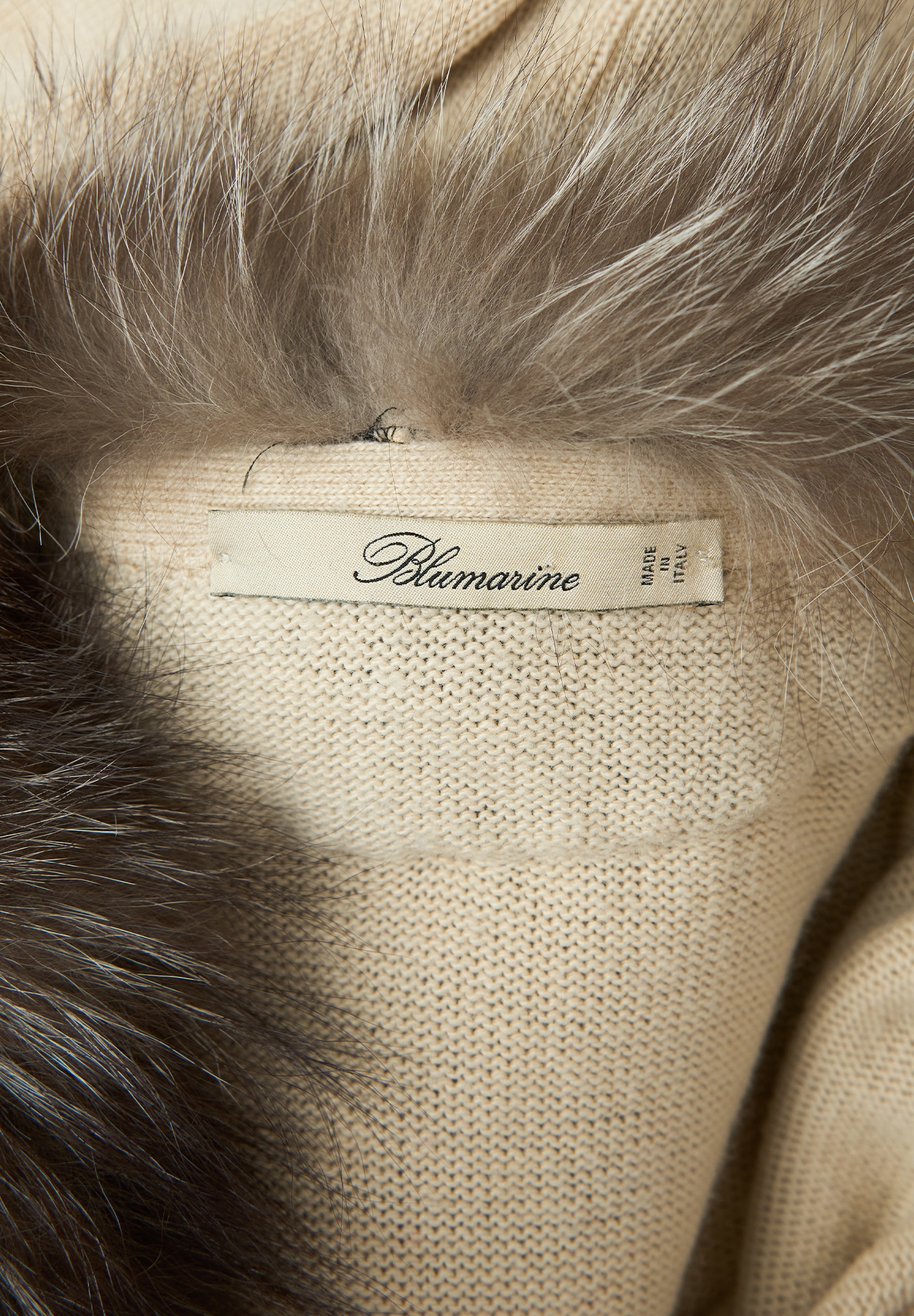 Blumarine Beige Cardigan With Fur