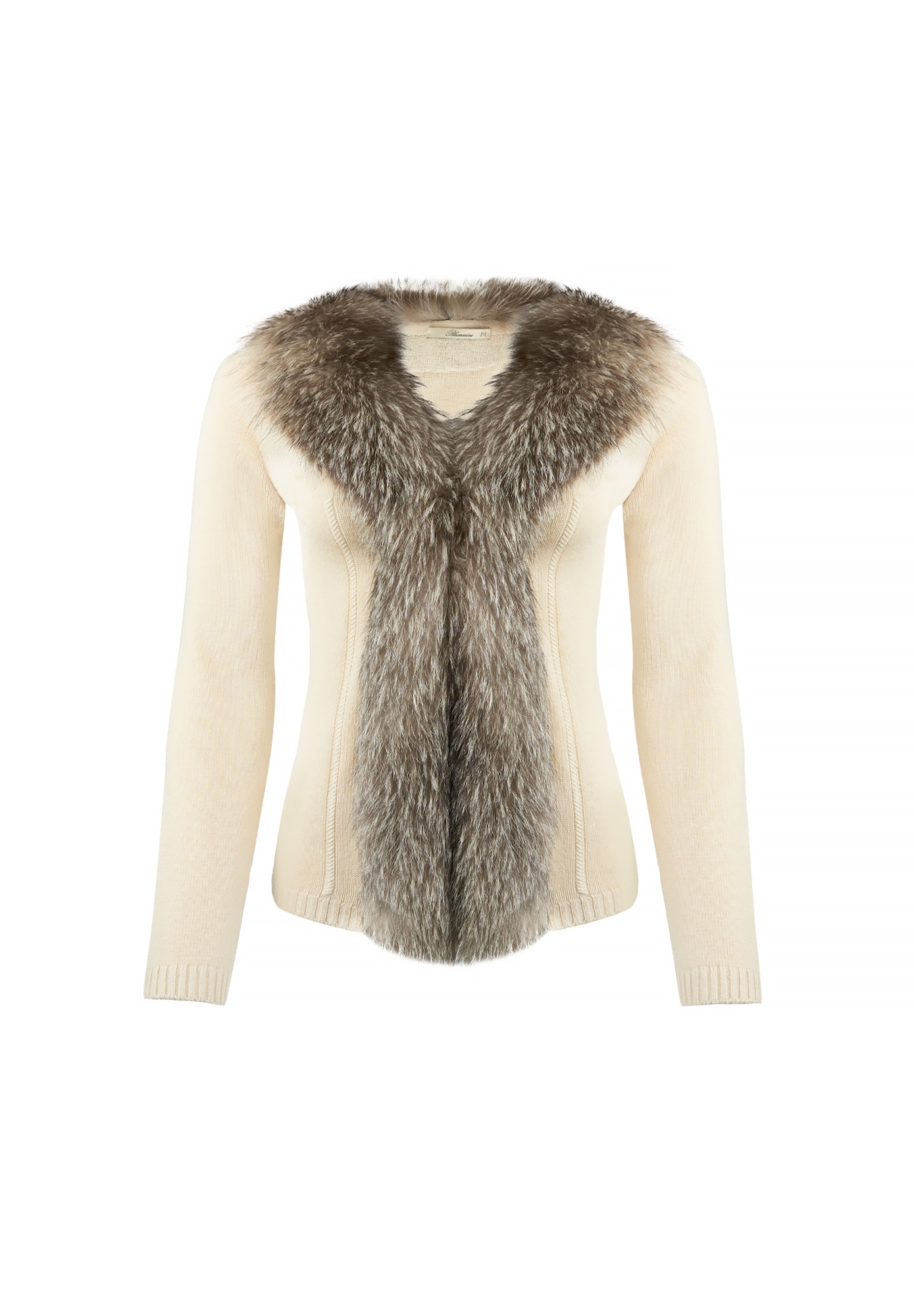 Blumarine Beige Cardigan With Fur