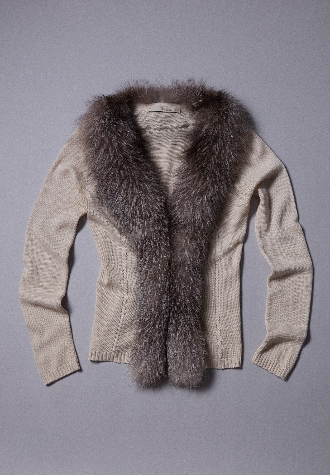 Blumarine Beige Cardigan With Fur
