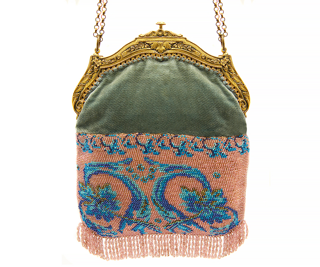 Velvet Beaded Purse With Fringe