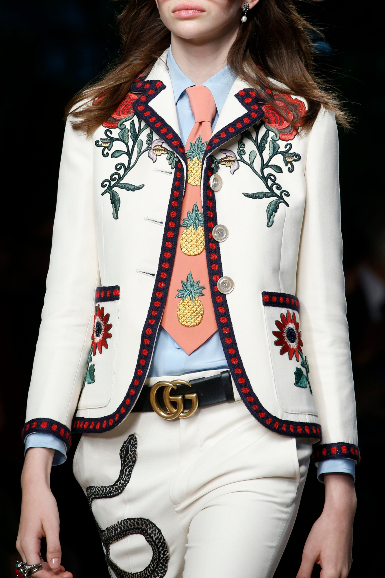 Gucci Embroidery White Suit