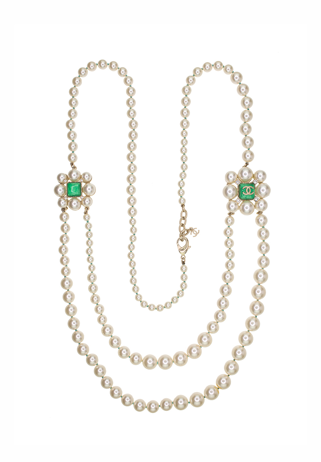 Chanel Pearl Green Gripoix Crystals Necklace