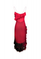 John Galliano Burgundy Dress With Ruffles