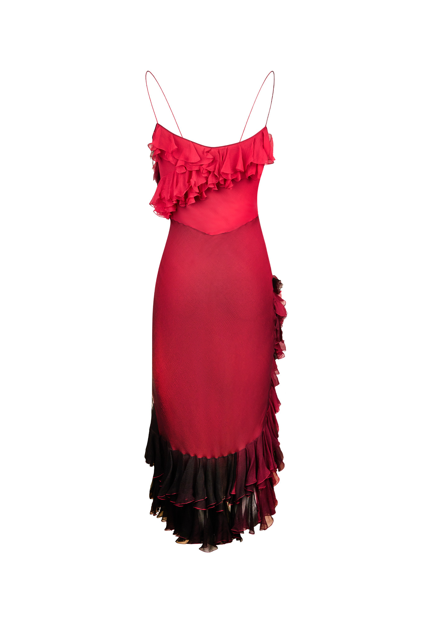 John Galliano Burgundy Dress With Ruffles