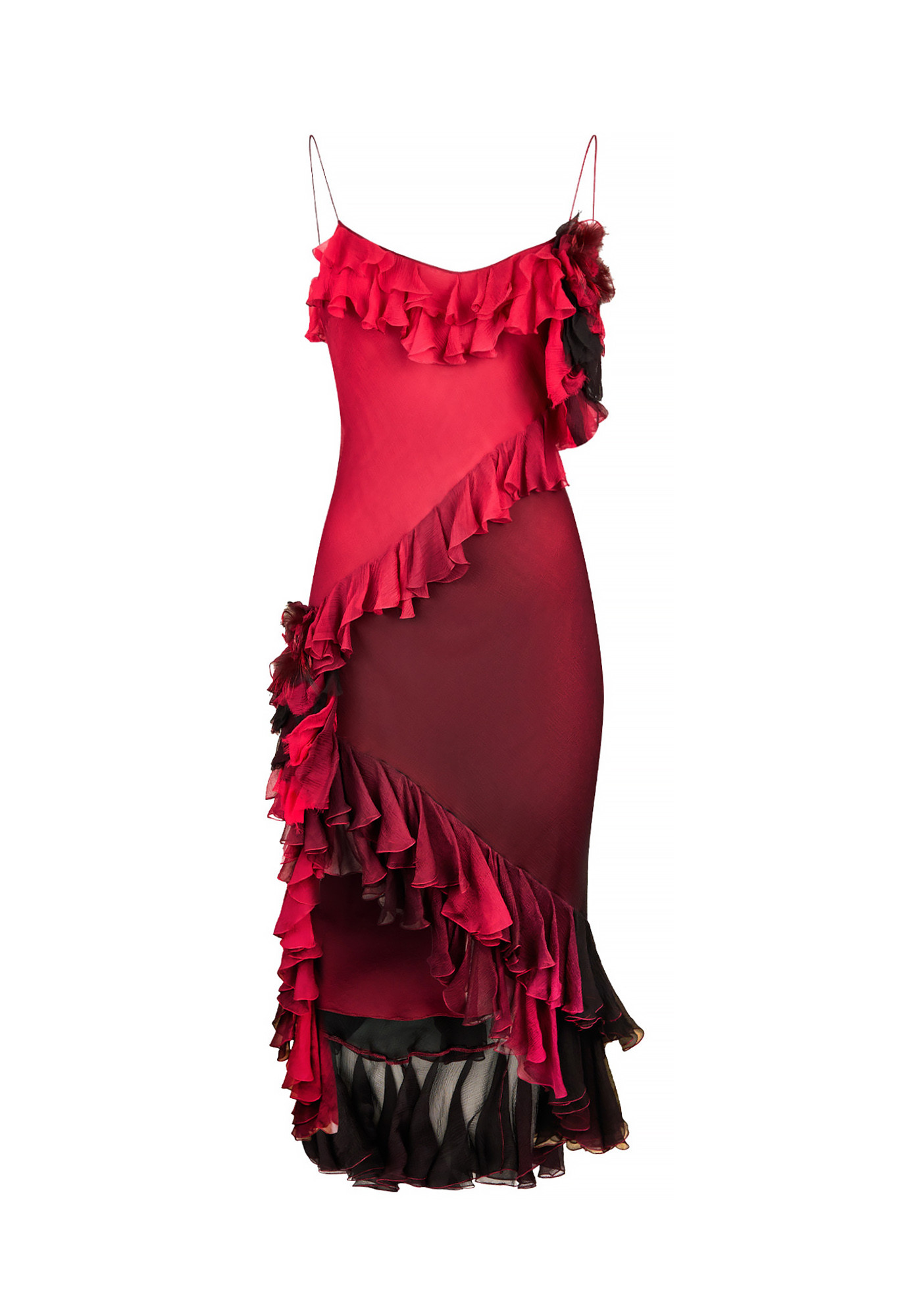 John Galliano Burgundy Dress With Ruffles