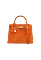 Hermès Kelly 25 Orange H Suede Bag
