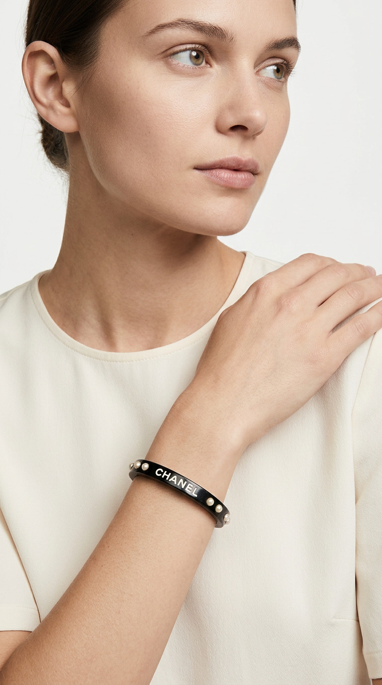 Chanel Black Bracelet With Pearls