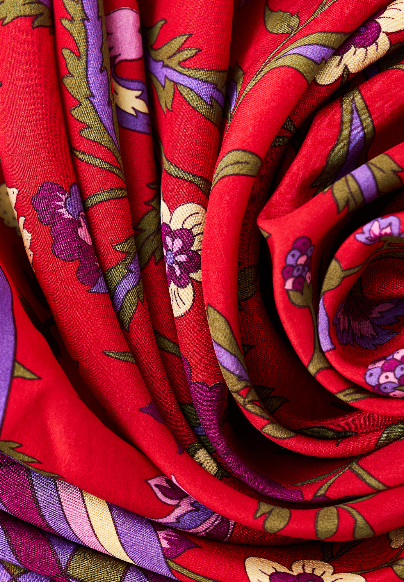 Red Floral-Print Louis Feraud Scarf